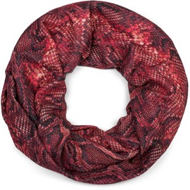styleBREAKER Ladies Loop scarf with snake phyton pattern and glittering surface, hose scarf, scarf 01017127, color:Wine Red