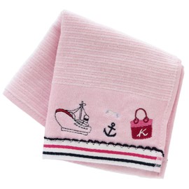 Kitamura 000131-0015-01 Towel Handkerchief, Border (Pink), Women's Towel, Hand Towel, Approx. 9.8 inches (25 cm)