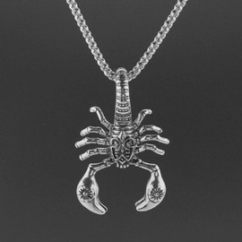 Scorpion Pendant Necklace for Men, Gothic Scorpion King Necklace with 23.6” Chain, Punk Rock Scorpion Amulet Necklace, Scorpio Necklace (Silver)
