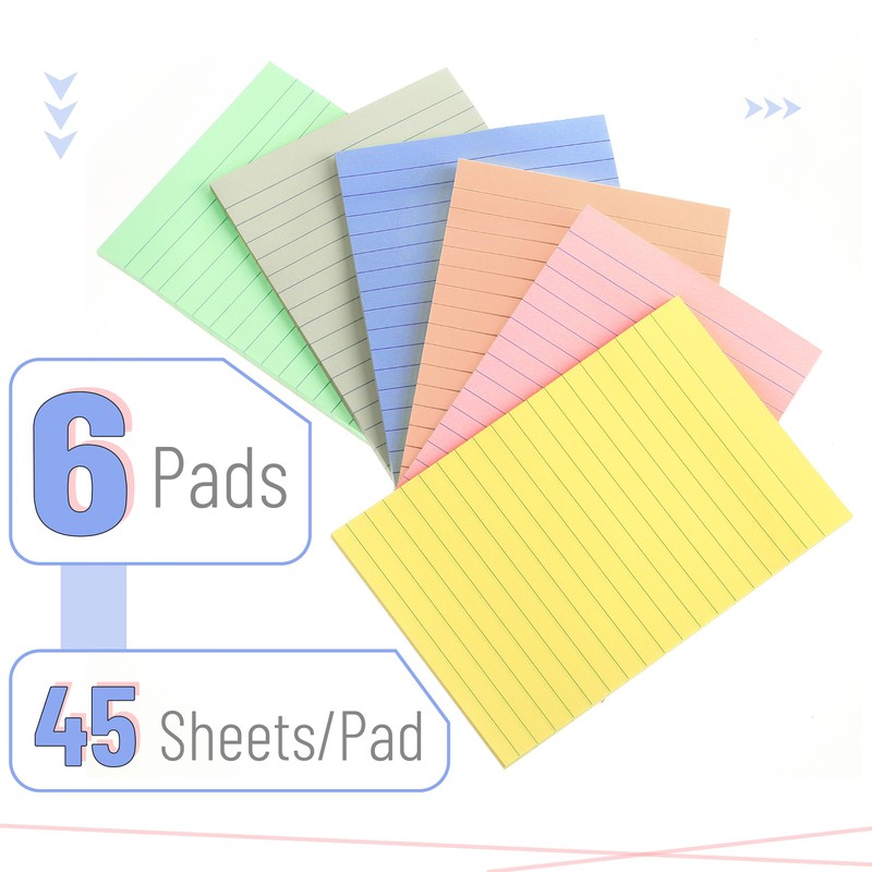 Mr. Pen- Lined Sticky Notes 4x6, 6 Pads, 45 Sheet/Pads,