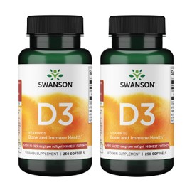 Swanson Vitamin D3 - Vitamin Supplement Promoting Bone Health & Immune System Support - Natural Support for Calcium Distribution & Absorption - (250 Softgels) 2 Pack