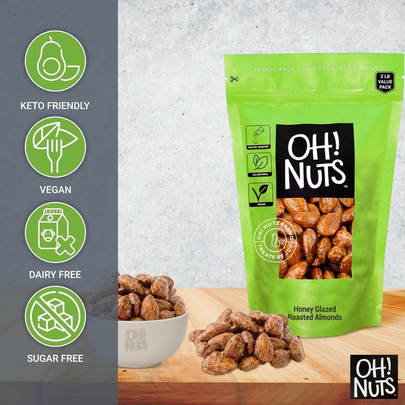 Oh! Nuts Honey Glazed Roasted Almonds - 2 lb -