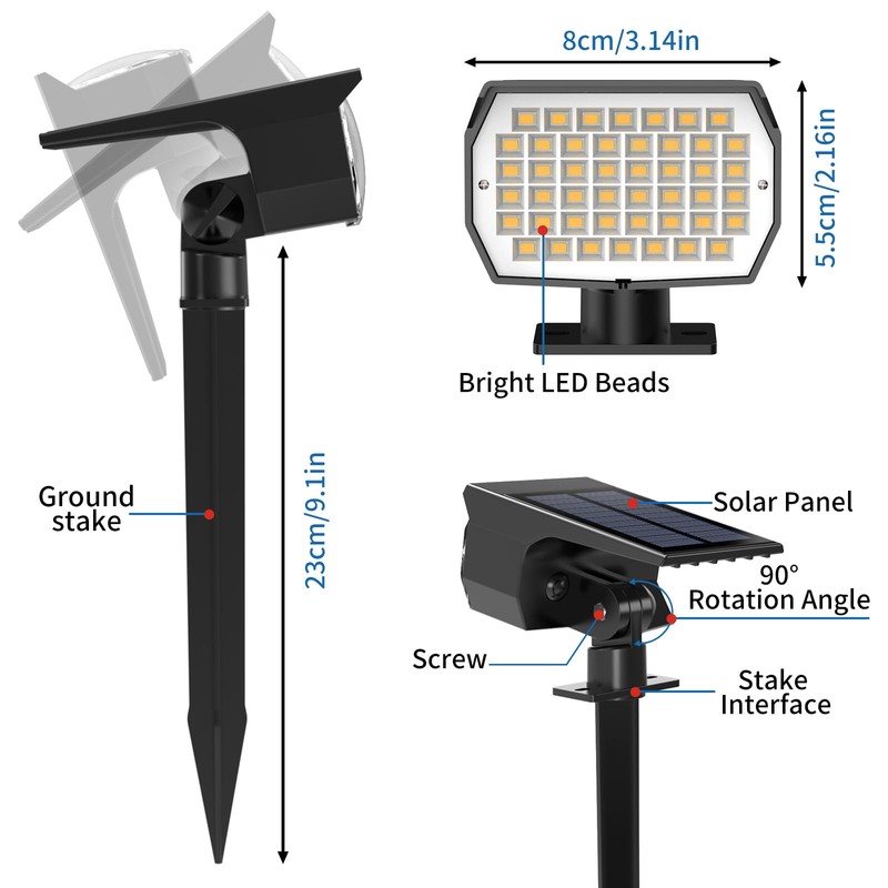 Tadyreal Solar Spot Lights Outdoor 6 Pack, [46 LED/3 Modes]