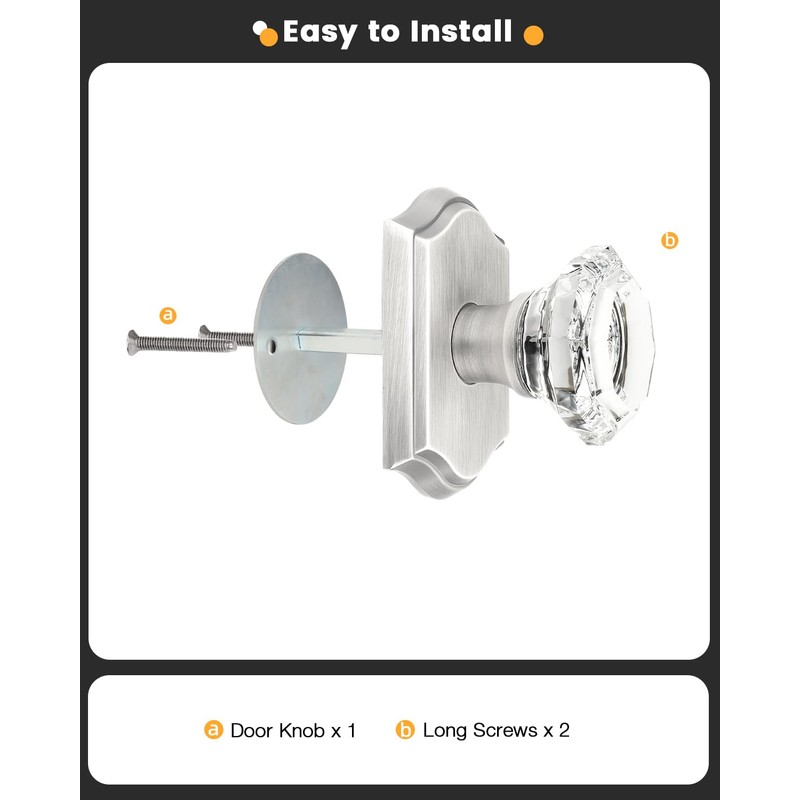 Satin Nickel Dummy Crystal Door Knob, Single Side No-Turning Glass