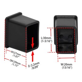 Flyshop Chair Leg Caps PVC Protective Caps Odourless Floor Protector Rectangle 20x30mm (2.0x3.0cm) Pack of 12 Black