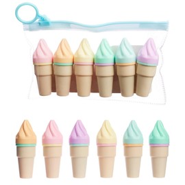 KEWUF Pack of 12 Mini Ice Cream Highlighters, 6 Colours Small Highlighters Mini for Children Funny Pens Highlighter for Children Funny Pens for Children Party Bag Fillings (B)