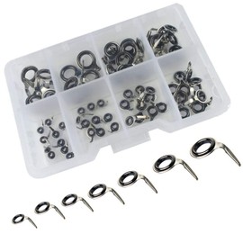 LNJLQW Fishing Rod Guide Ring Replacement Rod Guides Fishing Rod Guide Eye Ring Stainless Steel Zelamic Repair Set Case Holder 70pcs