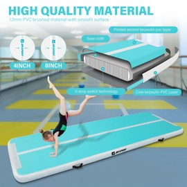 AKSPORT Air Mat Tumble Track 10ft 13ft 16ft 20ft Gymnastics Tumbling Mat Inflatable Tumble Track with Electric Air Pump for Home Use/Tumble/Gym/Training/Cheerleading (Double Mint Green, 10x3.28x0.33ft)