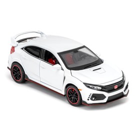 1:32 Scale Civic Type R Model Car，Toy Vehicle with Sound & Light, Pull Back Function & Openable Doors - Premium Diecast Collectible with Realistic Details White
