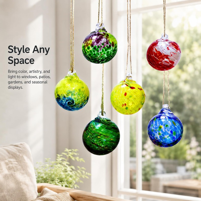 6 Pack Hand Blown Glass Christmas Ornaments