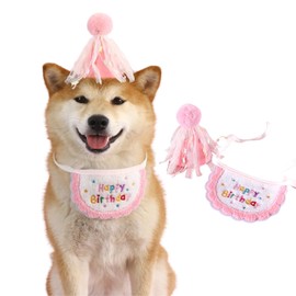 BT Bear Small Dog Cat Birthday Hat Scarf Set, Cute Pet Birthday Bandana Bow Party Supplies Puppy Happy Birthday Decorations for Girls Boys Kitten Dogs,Pink