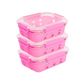 ECOBERI 4.5 Cup Glass Meal Prep Containers with Lids & Silicone Sleeves, 3-Pack Airtight, Leak-Resistant Food Storage Containers for Fridge, Freezer, Oven & Microwave