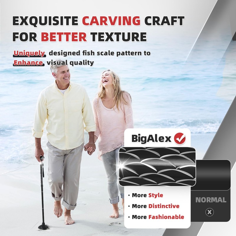BigAlex Folding Walking Cane with Two Led Lights for Elderly