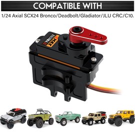 EPINON for AXIAL SCX24 Servo Metal Gear EMAX Servo Steering Servo with Servo Mount Bracket and Arm and Steering Link Set SCX24 Upgrade Parts (Red)