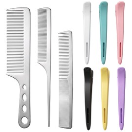 Metal Comb Set 3 Stainless Steel Rat Tail Comb 6 Duck Bill Hair Clip