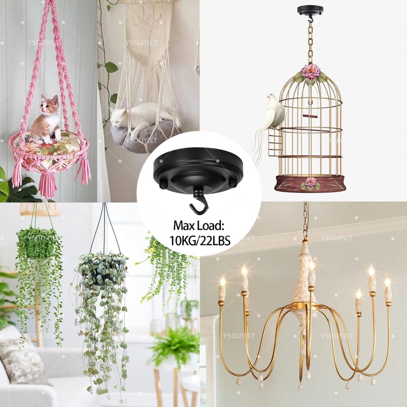 YSGUYILT Ceiling Rose with Hooks Ceiling Canopy Black Metal Canopy