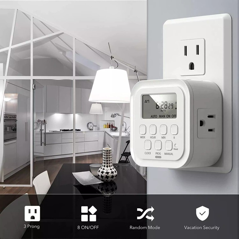 HBN 7 Day Heavy Duty Digital Timer, Dual Outlet, On/Off