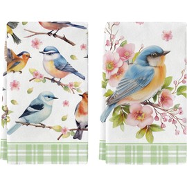 zukmvuh Bird Kitchen Towels, Bird Lover Gifts for Women Floral Spring Kitchen Bathroom Dish Towels, 18x26 Inch Kitchen Hand Towels Decorative Set of 2