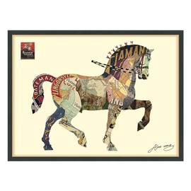 Empire Art Direct "Carousel Horse" Dimensional Art Collage Hand Signed by Alex Zeng Framed Graphic Wall Art