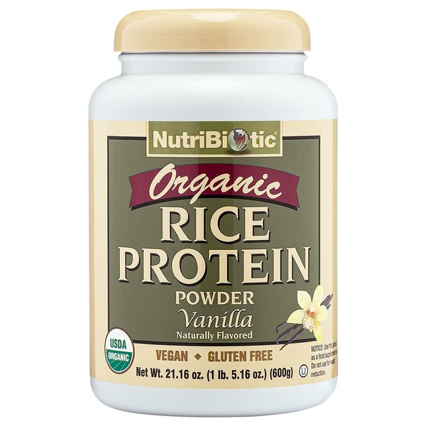 NutriBiotic Certified Organic Rice Protein Vanilla, 1 Lb. 5 Oz | Low Carbohydrate Vegan Protein Powder | Raw, Certified Kosher & Keto Friendly | Made without Chemicals, GMOs & Gluten | Easy to Digest