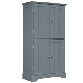 ChooChoo Bathroom Floor Cabinet, Modern Bathroom Storage Cabinet with 4 Doors and Adjustable Shelves, Freestanding Cupboard for Living Room, Grey