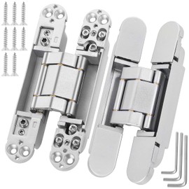 Hawaminent Upgraded Invisible Door Hinges 2 Silver – 6inch 3 Way Adjustable & 180° Swing Concealed Hinges, Heavy Duty Zinc Alloy Invisible Hinge, Hidden Door Hinges with Capacity up to 88lb
