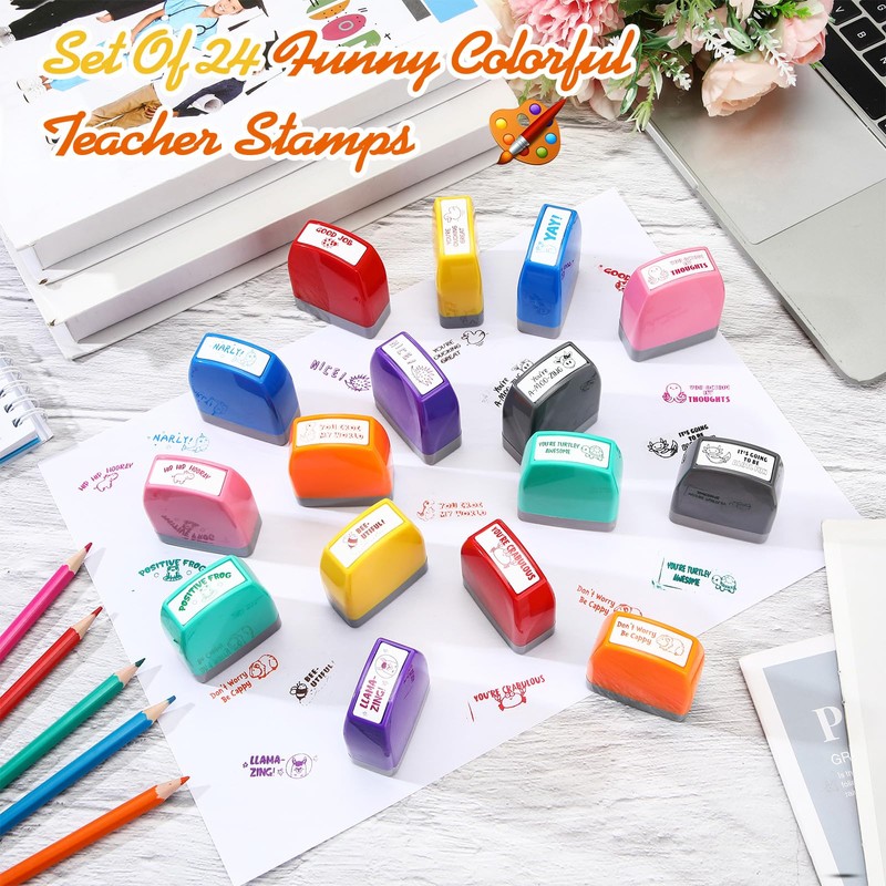 Zhehao 16 Pcs Teacher Stamps for Grading Self Inking Stamp