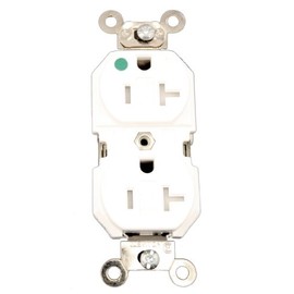 Leviton 20 Amp, 125 Volt, Extra Heavy Duty Hospital Grade, Duplex Receptacle, Tamper Resistant, Straight Blade, Self Grounding, 8300-SGW, White