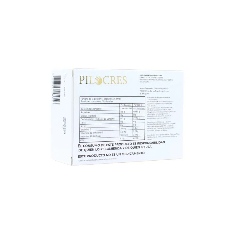 Pilocres Suplemento Alimenticio 30 Cápsulas Sin Sabor