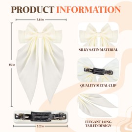 Loqpol 6 PCS Silky Satin Hair Bows, Oversized Long Tail Bows with Barrette Clips, Coquette Hair Accessories for Women and Girls (Black-D Brown-B Brow-Kaki-C Kaki-Beige)