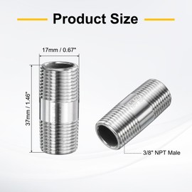 HARFINGTON Stainless Steel Nipple Pipe Fitting 3/8" NPT x 3/8" NPT Male Threaded 1.46" Length Nipple Cast Pipe for Connecting Extending Beer Machine Bathroom Gas Air Plumbing