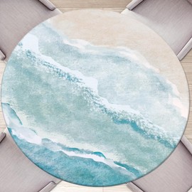 Round Tablecloth Coastal Beach Round Fitted Tablecloth with Elastic Outdoor Table Cover Fitted Tablecloths for Tables Waterproof Reusable TableCloths for Indoor and Outdoor (44''-48'')