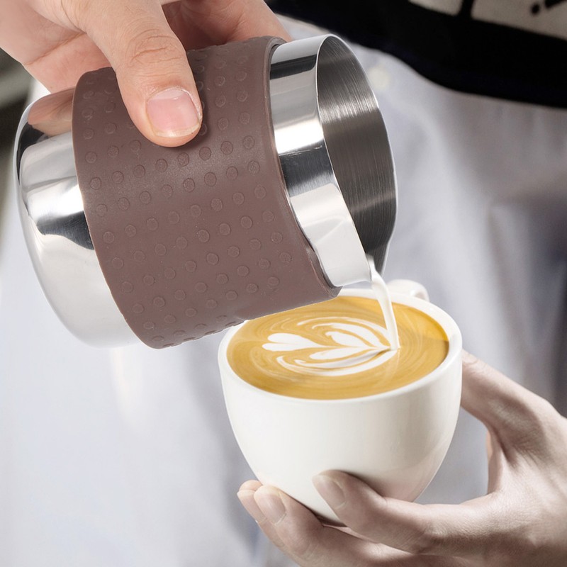 350ml Stainless Steel Milk Frothing Cup Anti-Scald Silicone Coffee Pitcher
