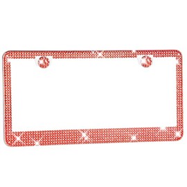 AUJEN License Plate Frame, Lastingly Bling License Plate Frame, Sparkly Rhinestone License Plate Frame for Women, Stainless Steel & Obstruction-Free License Plate Frame Red