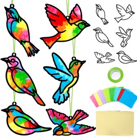 Qyeahkj Qyeahkj 36 Set Bird Suncatchers Crafts for Kids DIY Bird Window Tissue Paper Craft Kit Animal Hanging Decor for Summer School Home Activity Art Project Birthday Party Favor Gift