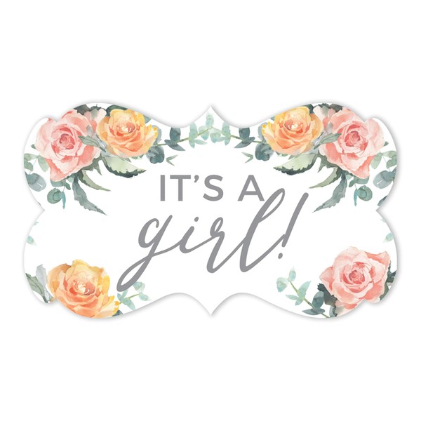 Andaz Press Peach Coral Floral Garden Party Baby Shower Collection, Fancy Frame Label Stickers, It's a Girl!, 36-Pack