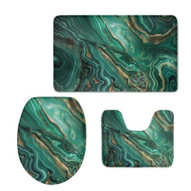 UNICEU 3 Pack Green Marble Bathroom Mat Rugs Set Absorbent Microfiber Bath Rugs and Toilet Lid Cover Modern Bathroom Decor