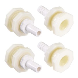 TOP-VIGOR 4Pcs Bulkhead Fitting Adapter, 12mm Water Tank Connector Barbed x G1/2 Female ABS for Aquariums, Tanks, Pools, Bathtubs, White