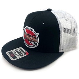 SPEARFISHING WORLD Snapback Hat Unisex Flat Bill Brim Adjustable Baseball Cap - Grouper with Speargun Logo (Black/White)