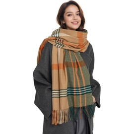 Lamca Women Tartan Scarf - Winter Long Scarves Soft Warm Plaid Blanket Wool Check Tassel Wraps Shawl Scarfs Stole UK