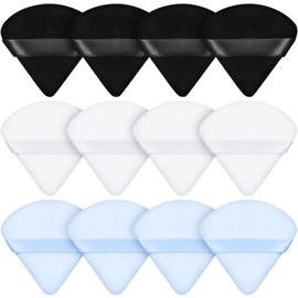 Maitys 12 Pieces Powder Puff Triangle Face Makeup Cosmetic for Loose Powder Soft Body Washable Reusable Foundation Sponge Mineral Wet Dry Makeup Tool for Women(Small,Black, White, Blue)