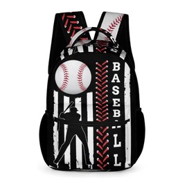 GNEW American Flag Baseball Backpack Boys Baseball School Backpack, Cool Kids Baseball Backpack for Boys, Black White Red Travel Laptop Backpack, Elementary Middle High School Bookbags, 16.5 Inch
