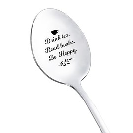 RFTWXHPN Christmas Birthday Gifts for Book Tea Lovers Women Men Drink Tea Read Books Be Happy Spoon for Readers Reading Lovers Gifts for Teen Adult Tea Drinkers Lover Gift Teaspoons