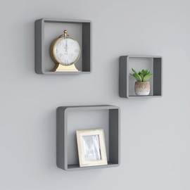 vidaXL Modern Wall Cube Shelves 3-Sized Set - Gray MDF Decorative Display Shelves Space-Saving Storage Organizers