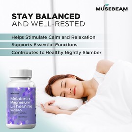Magnesium Glycinate 275mg Melatonin 5mg L-Theanine 200mg GABA 100mg, Vegan Sugar-Free Gluten-Free, 90 Capsules