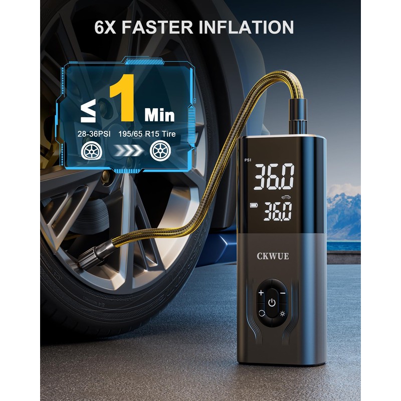 Tire Inflator Portable Air Compressor, CKWUE 180PSI Cordless Air Compressor,