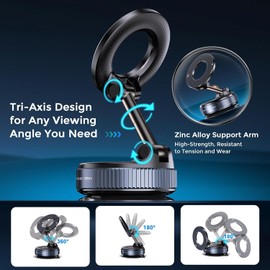 Faatchoi‌ ‌Vacuum Magnetic Phone Holder‌ - 360° Adjustable ‌Magsafe Car Mount‌, Foldable ‌Car Phone Holder‌ with Strong ‌Suction Cup Mount‌, Universal Fit for All Smartphones.
