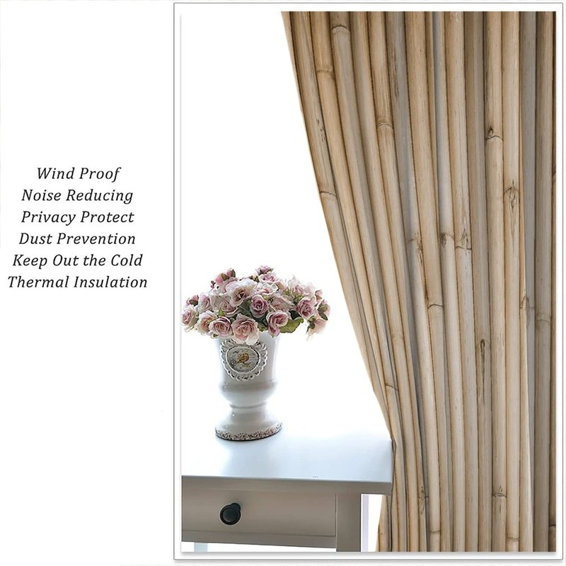 DDCBNS Bamboo Blackout Curtains,Nature Plant Leaves Abstract Design Polyester Fabric