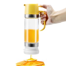 Honey Dispenser No Drip Glass with Stand, 12 OZ Honey Pot Honey Jar with Handle, Syrup Dispenser for Honey, Coffee or Tea, Yellow