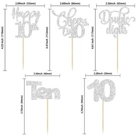 Paquete de 30 adornos para magdalenas de feliz décimo cumpleaños con purpurina de doble dígito para cumpleaños de 10 años para decoraciones de tartas de décimo cumpleaños, aniversario, fiesta,
